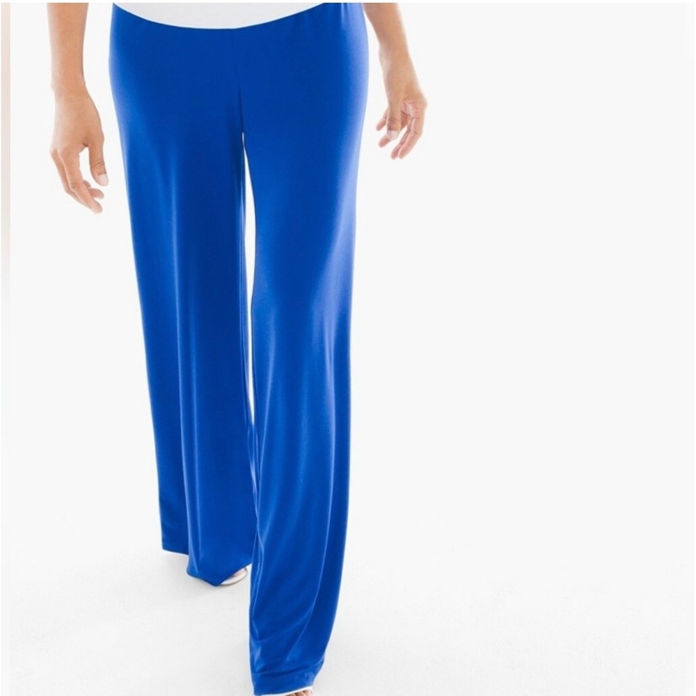 Chicos Travelers Cobalt Blue Wide Leg Elastic Waist Pants Size 1 Medium 8 Bright